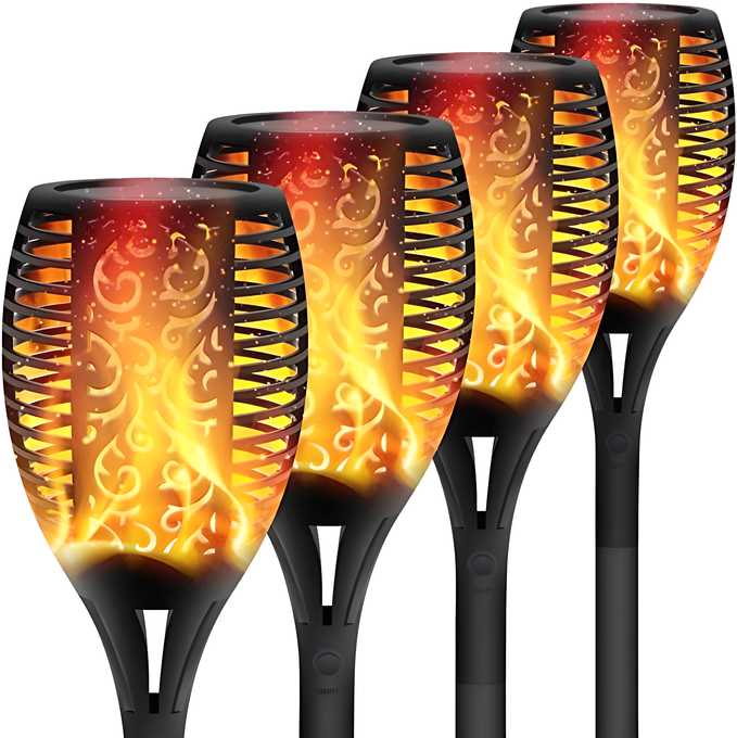 Solar Lights Outdoor Waterproof Dancing Fire Mashaal Flame Torch 96 LED Lantern Landscape Decoration Lighting Auto On/Off ( Pack of 1)