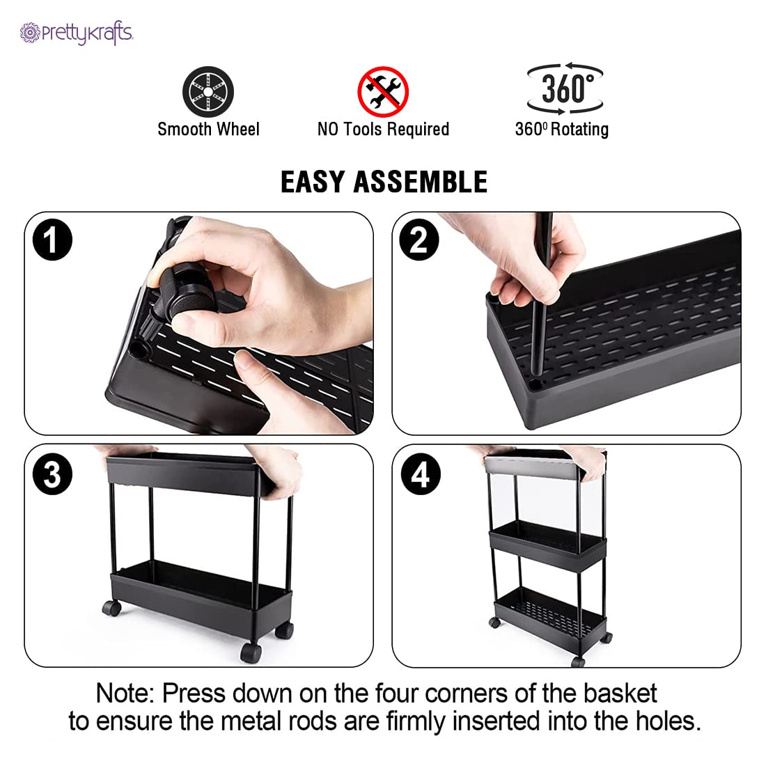 2 Tier Multipurpose Plastic Storage Organizer Slim Rack Shelf with Wheels