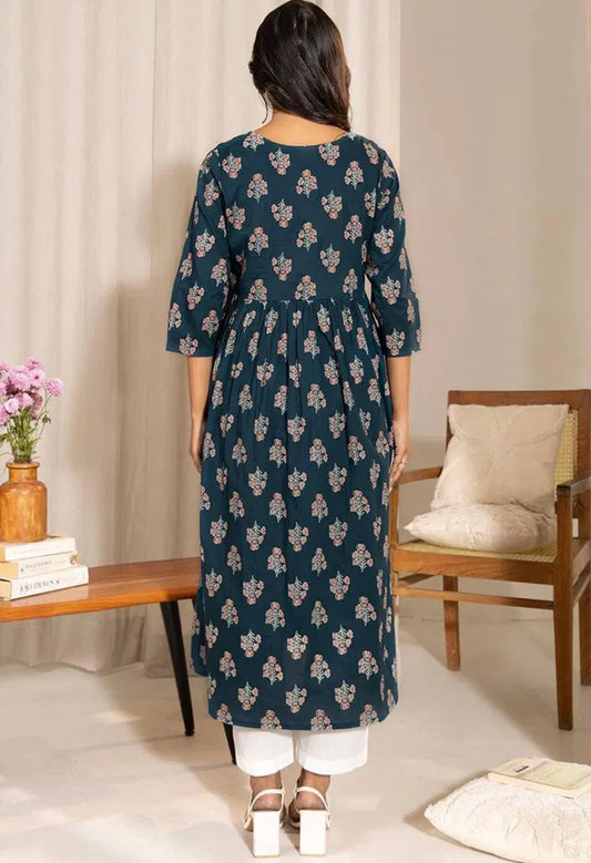 Floral Printed Notch Neck A-Line Maternity Kurta
