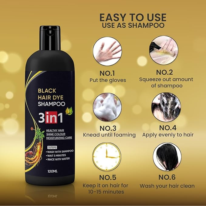 Herbal 3 in 1 Hair Dye Instant Black Hair Shampoo for Women & Men|Organic Shampoo Herbal 3 in 1 Hair Dye Instant Black Hair Shampoo for Women & Men 100% Coverage Shampoo 100ml Pack of 2
