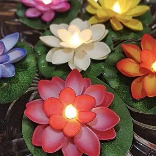 Lotus Flower Water Sensor LED Diyas (Pack of 6)