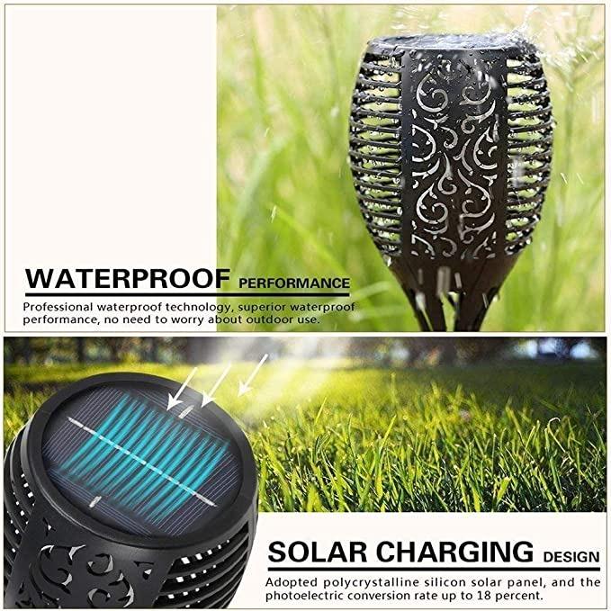 Solar Lights Outdoor Waterproof Dancing Fire Mashaal Flame Torch 96 LED Lantern Landscape Decoration Lighting Auto On/Off ( Pack of 1)