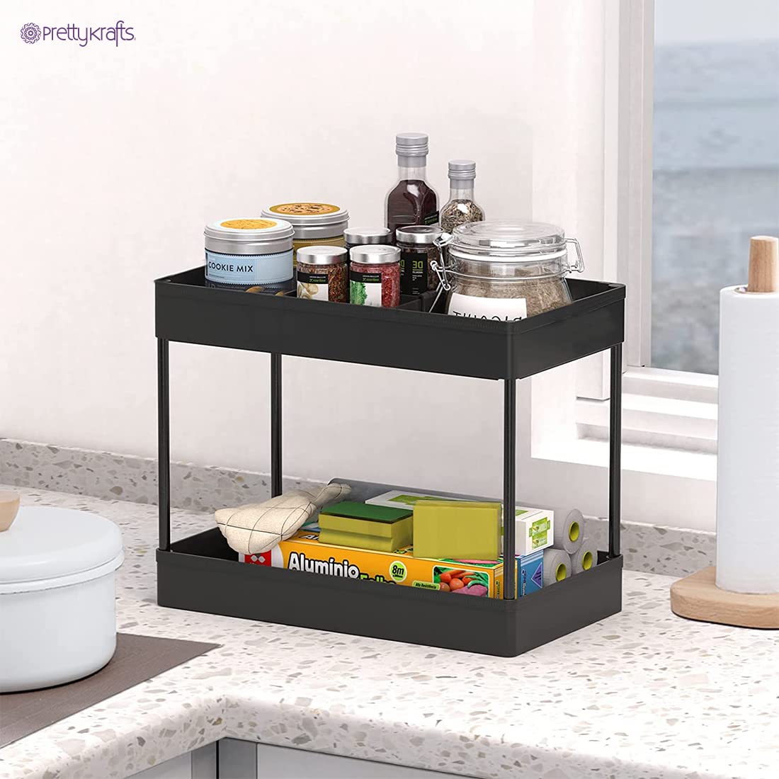 2 Tier Multipurpose Plastic Storage Organizer Slim Rack Shelf with Wheels