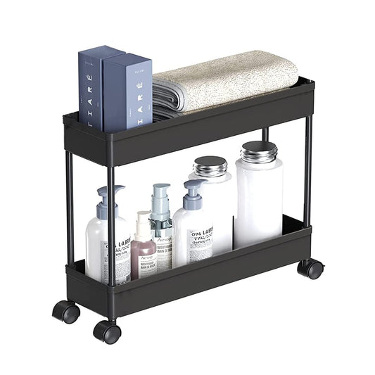 2 Tier Multipurpose Plastic Storage Organizer Slim Rack Shelf with Wheels