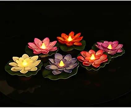 Lotus Flower Water Sensor LED Diyas (Pack of 6)