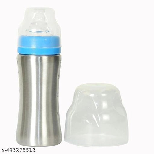 Stainless Steel Milk Bottle for Baby (Silver & Blue, 250 ml)